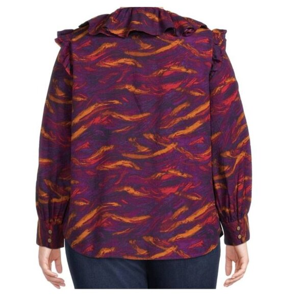 Terra & Sky Plus Size Long Sleeve Ruffle Blouse Top Purple Multi 3X NEW - Picture 8 of 8